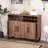 Home Wine Bar Cabinet With 3 Doors And Adjustable Shelves
