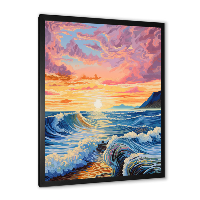 Rainbow Ocean Sunrise IV sur toile, H 32 po x l 24 po x P 1 po, Cadre simple noir