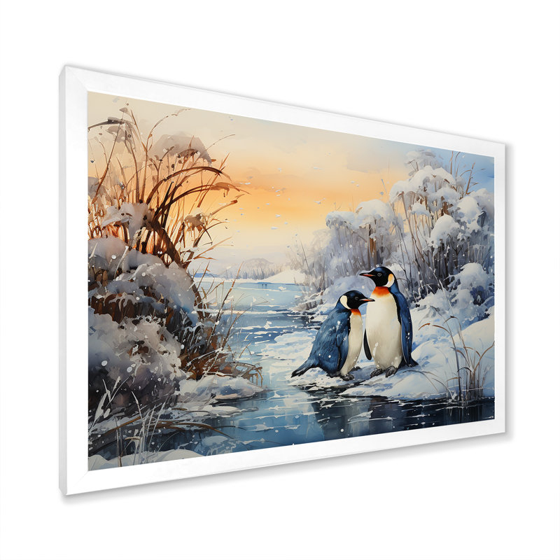 " Penguins Winter Symphony ", White Picture Frame, 34" H x 44" W x 1.5" D
