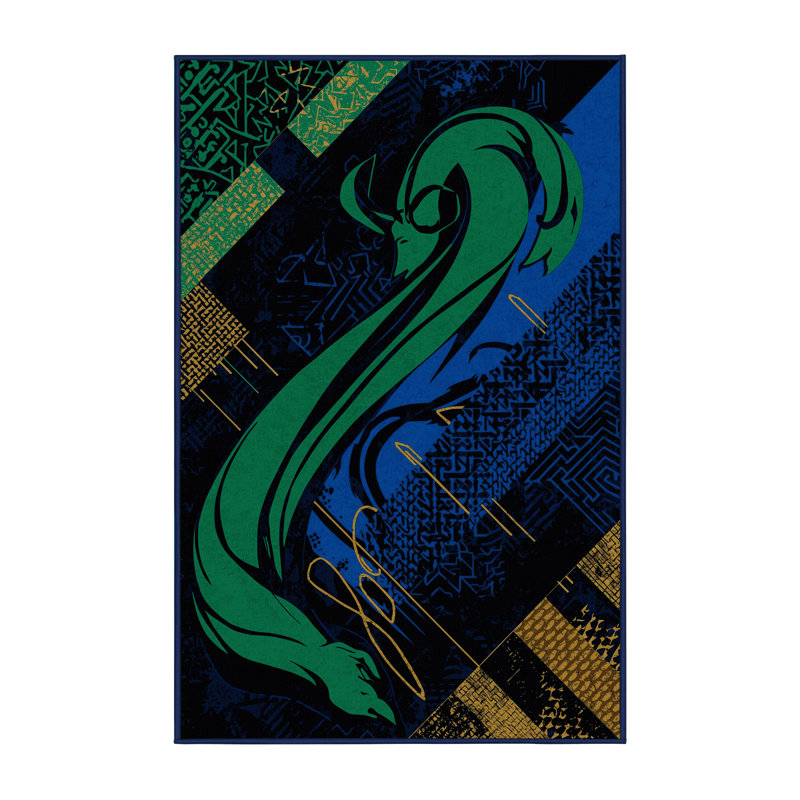 Tapis bleu moelleux moelleux à motif abstrait Loki Eclectic, 8 x 10