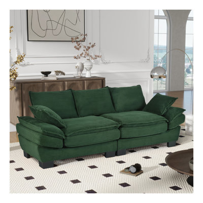85.4" Modern Curved Sofa, Back Upholstered Couch with 2 Decorative Throw Pillows, Corduroy Fabric Couch for Living Room, Bedroom , Apartment