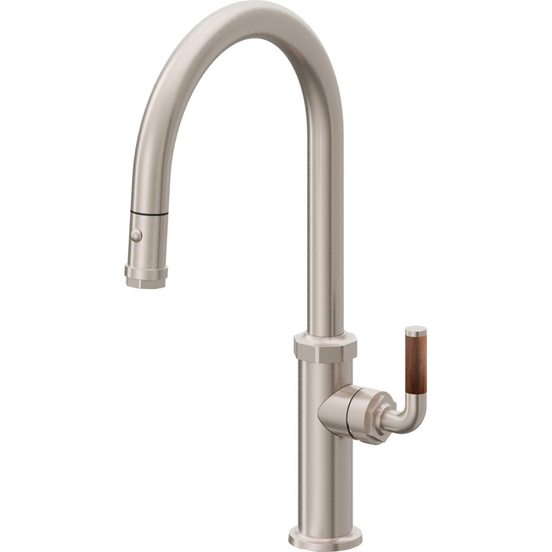 Pull-Down Kitchen Faucet With Button Sprayer - High Arc Spout, Satin Nickel