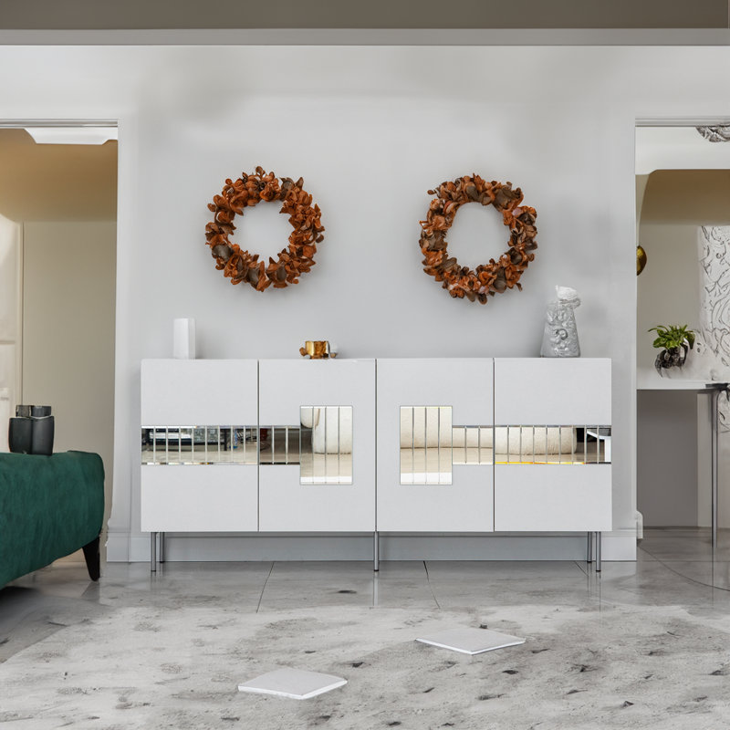 Console 70,87 po, Blanc / argenté