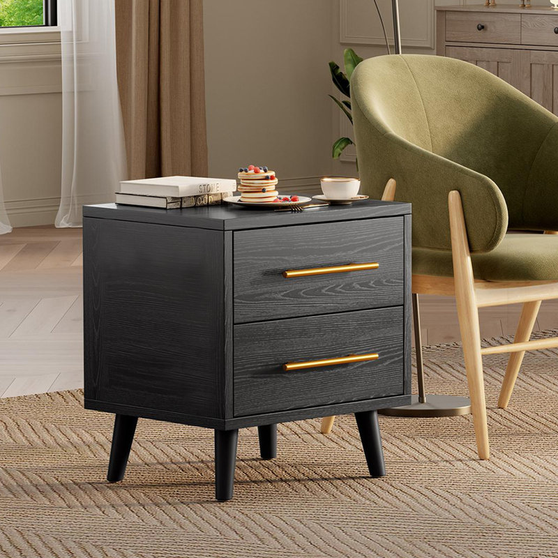 Kinlen 18.2'' W 2 -Drawer Nightstand with non-slip rubber pads, (Set of 2）, Black