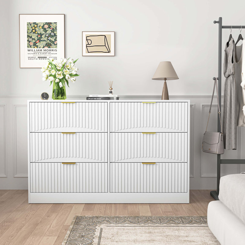Modern 6-Drawer Dresser, White