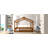 Wood House Bed Frame With Fence, Sturdy Pine Construction, Playful Design-123857055-123857058