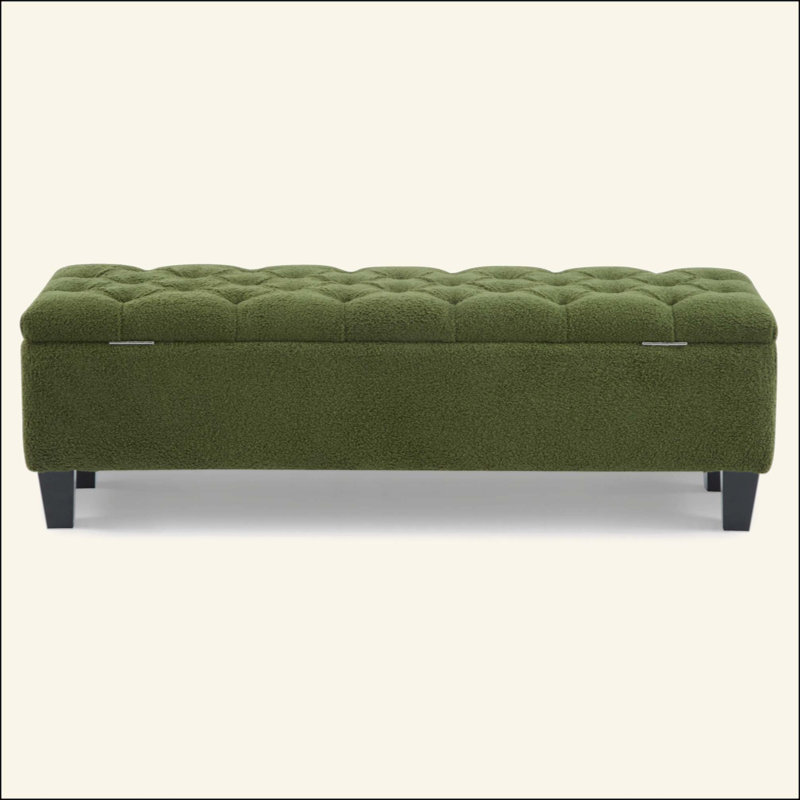 Banc repose-pieds avec rangement, surface bouclée, pieds en bois d'hévéa, capacité de 300 lb