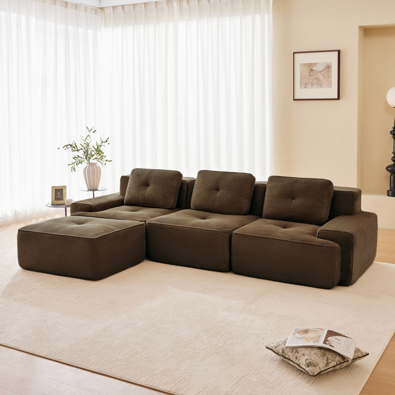 Canapé modulaire profond en velours côtelé pour le salon - style moderne, aucun assemblage requis