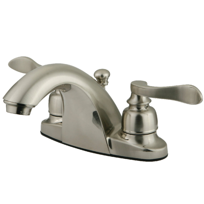 Kingston Brass NuWave French Two-Handle 3-Hole Deck Mount 4" Centerset Bathroom Faucet with Plastic Pop-Up, Brushed Nickel