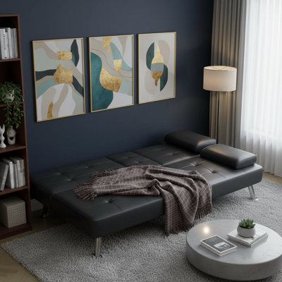 Black Corduroy Convertible Sofa Bed, Folding Sofa With Pillows, Multi-Functional Recliner, Suitable For Living Room And Bedroom.