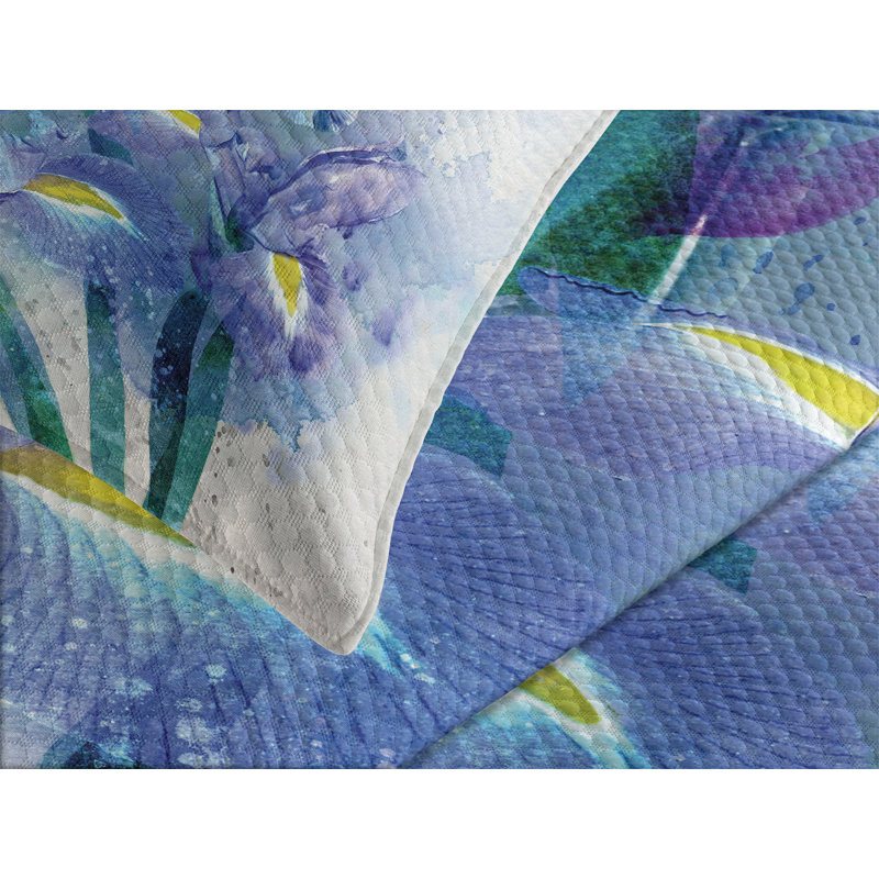 Ambesonne Floral Bedspread Iris Fresh Colors, King Bedspread + 2 Standard Shams