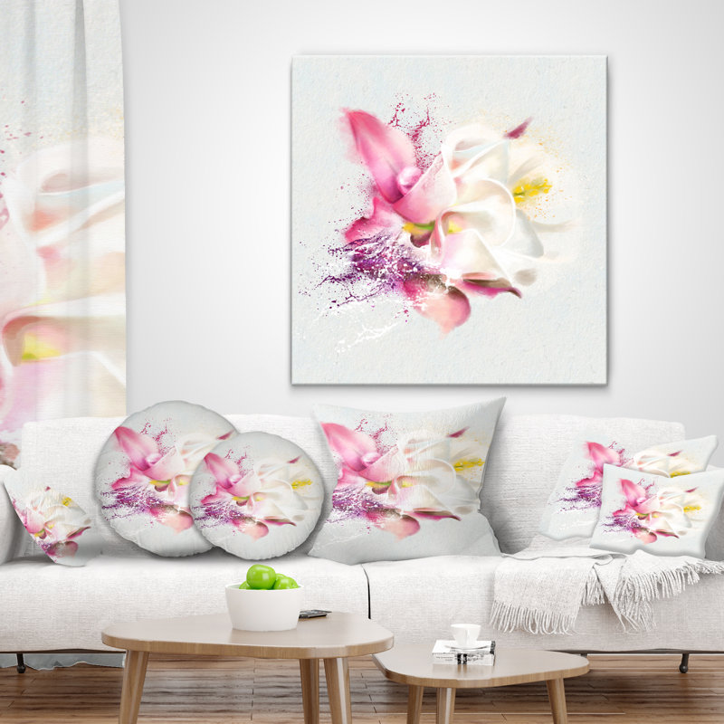 Rose rose aquarelle - coussin imprimé floral, 18 po x 18 po, Coussin décoratif