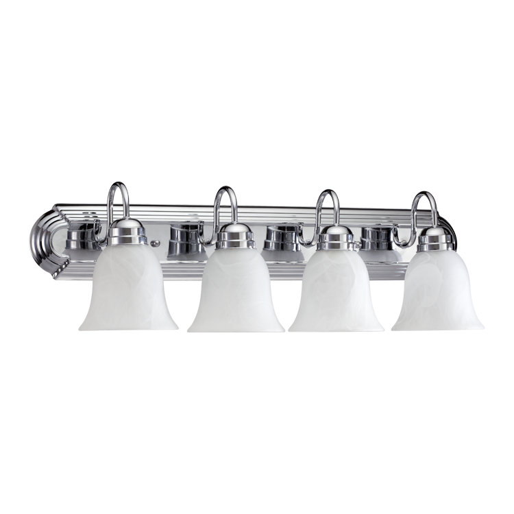 Woodberry 4 - Light Vanity Light, 100 Watt, Chrome, White Faux Alabaster Glass