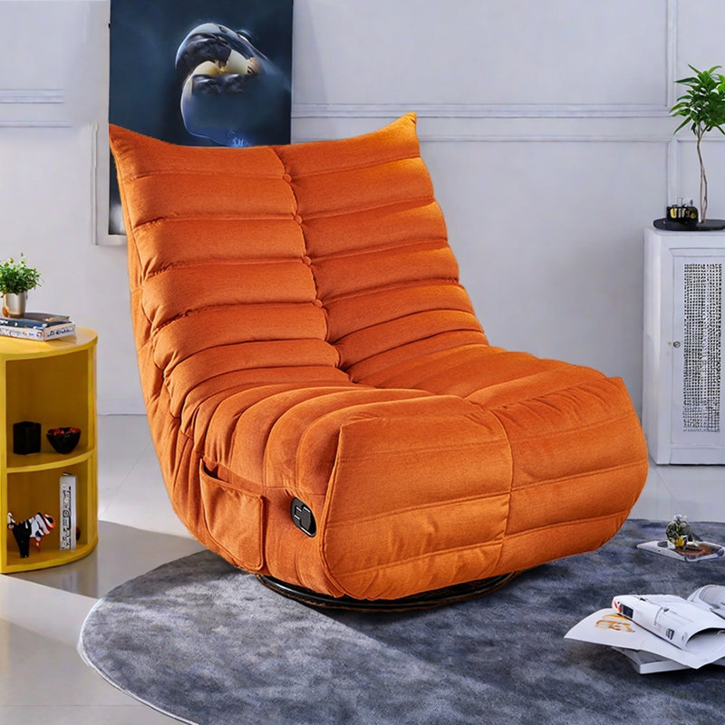 Ergonomic Functional Recliner with Storage Pocket, Orange Polyester Fiber