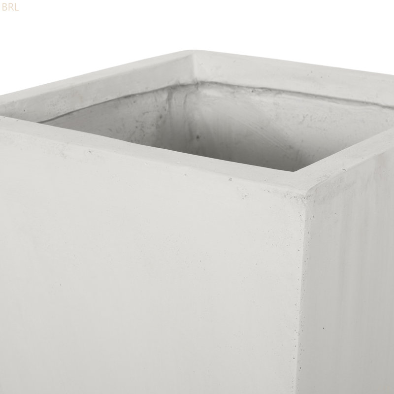 Jardinière d'extérieur moderne en pierre MGO, Blanc mat, H 28,5 po x l 13 po x P 13 po