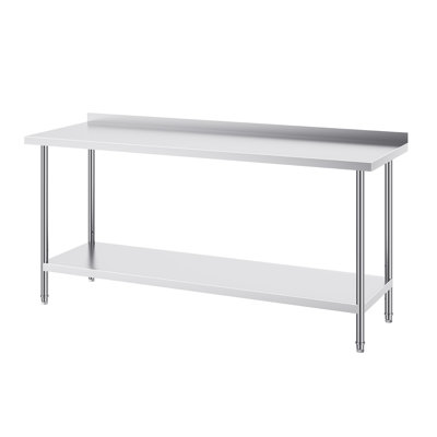 Stainless Steel Work Table with Back Baffle, Adjustable Shelf