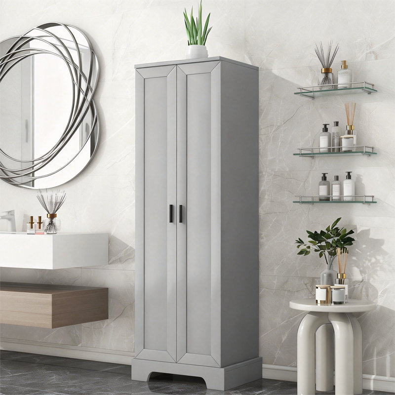 Storage Cabinet With Two Doors For Bathroom, Gray