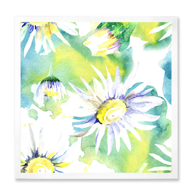 «Daisy Flowers Aquarelle Impression II», peinture sur toile, H 30 po x l 30 po x 1,5 po, Toile blanche encadrée