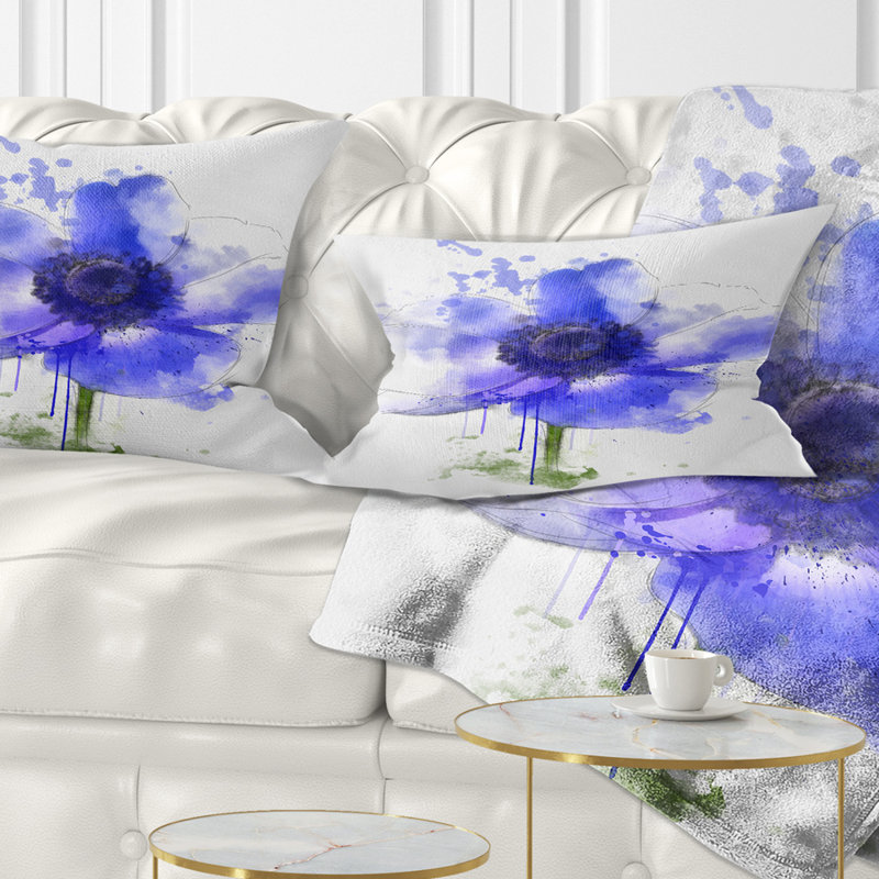 Coussin lombaire en aquarelle d’esquisse floral anemone