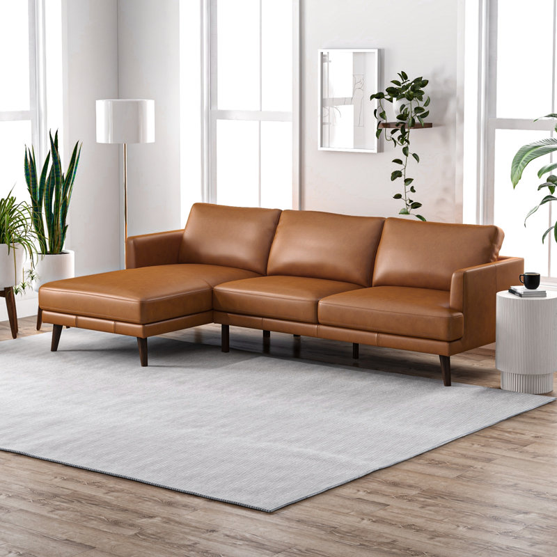 Elbur 105" Wide Genuine Leather Sofa & Chaise, Left Hand Facing