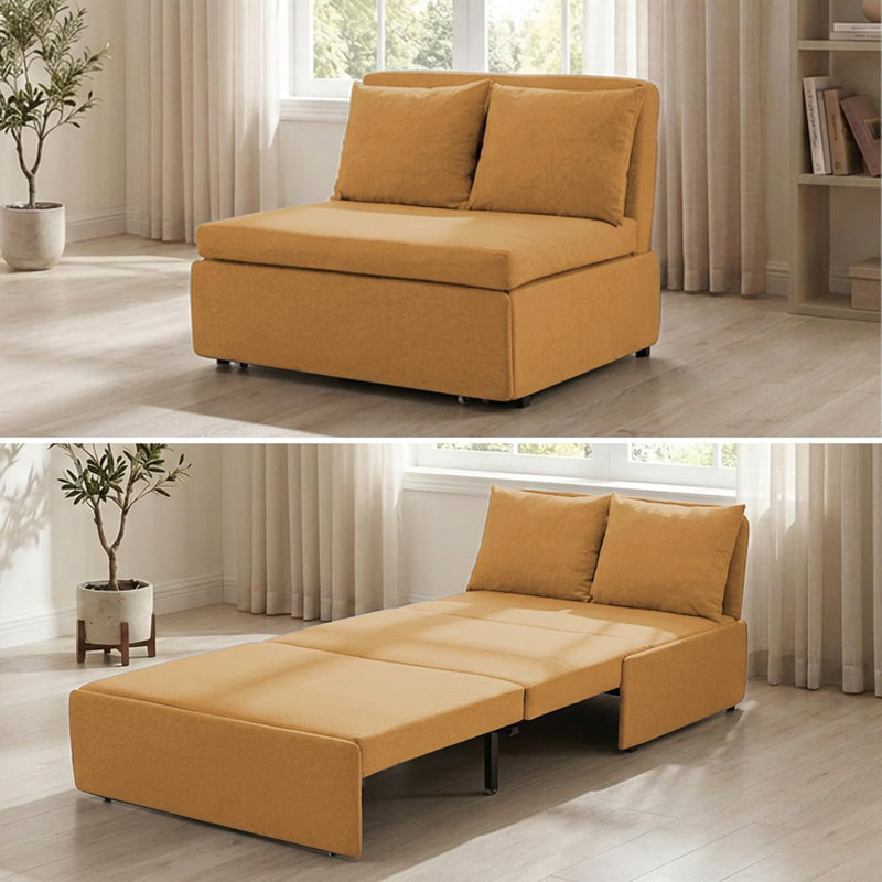 Canapé-lit convertible 44 po avec tissu en lin et capacité de 300 lb, Noir