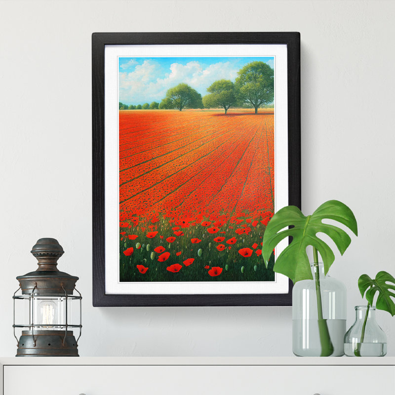 Lisajean Poppy Field In Summer - Single Picture Frame Print, 64cm H x 46cm W x 2cm D, Black