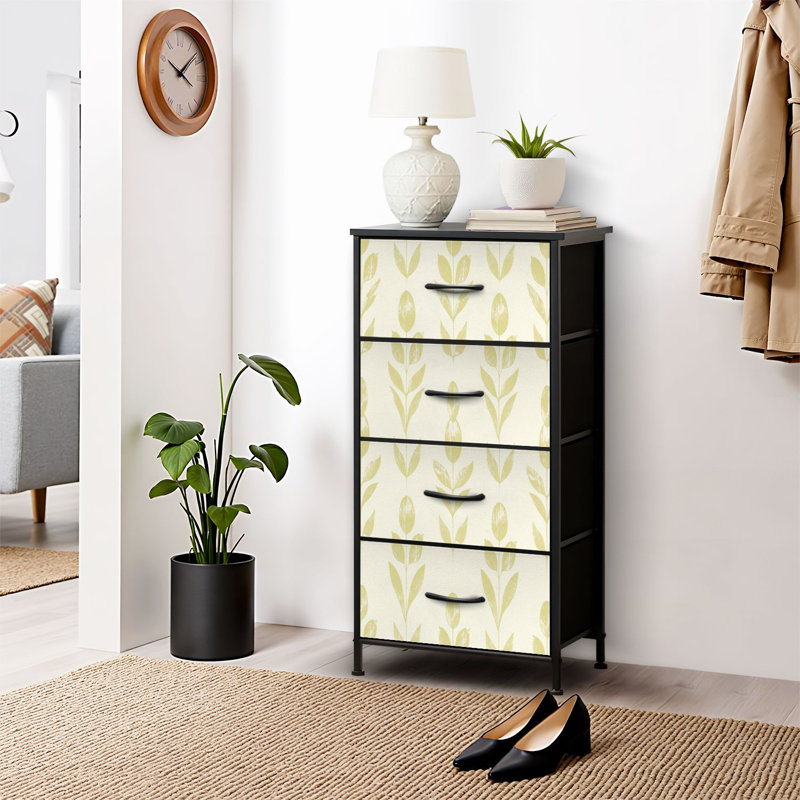 4 Drawer Dresser for Bedroom, Narrow Chest of Drawers, Wooden Top and Study Iron Frame 18"x37.5"-(WxH)