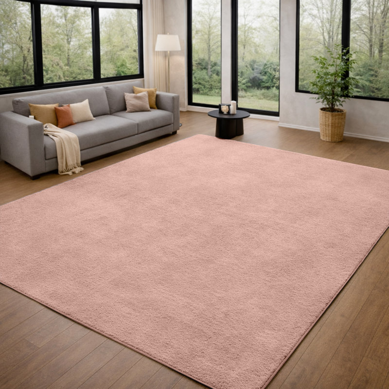 Solid Color Machine Tufted Pashmina Area Rug., Pink, Rectangle 160 x 230 cm