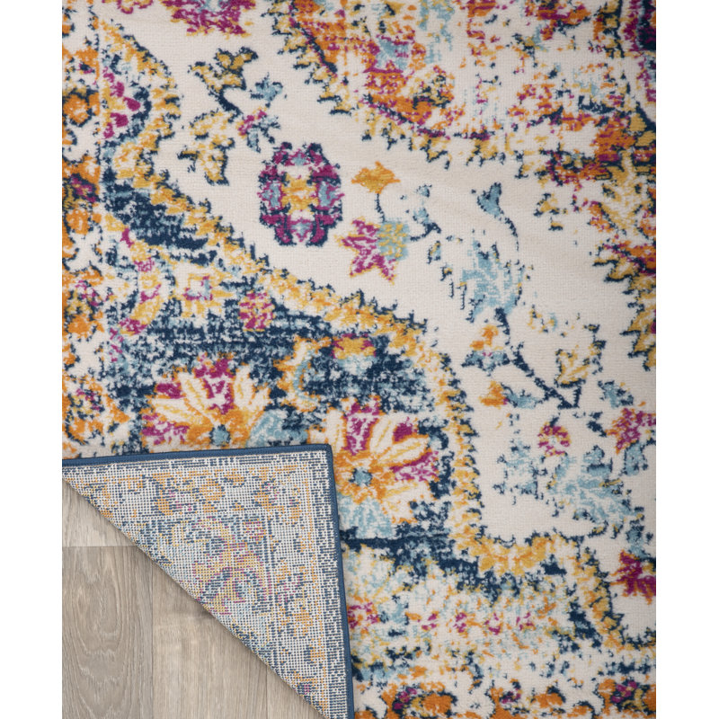 Tapis oriental orange / bleu / crème Beverly, Rond 6 pi 6 po