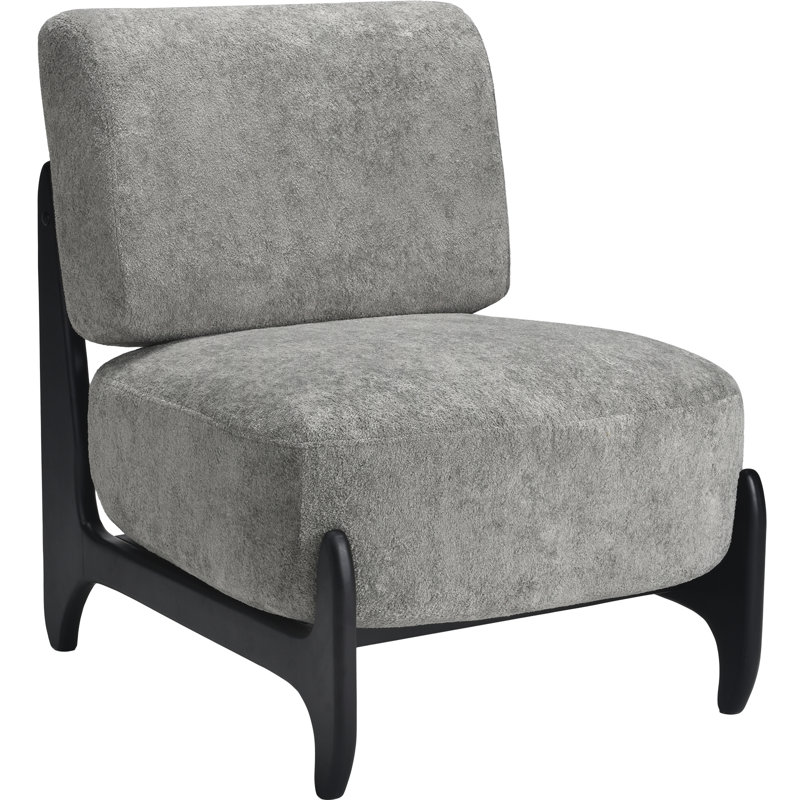 Modern Accent Chair With Solid Wood Base, Gray