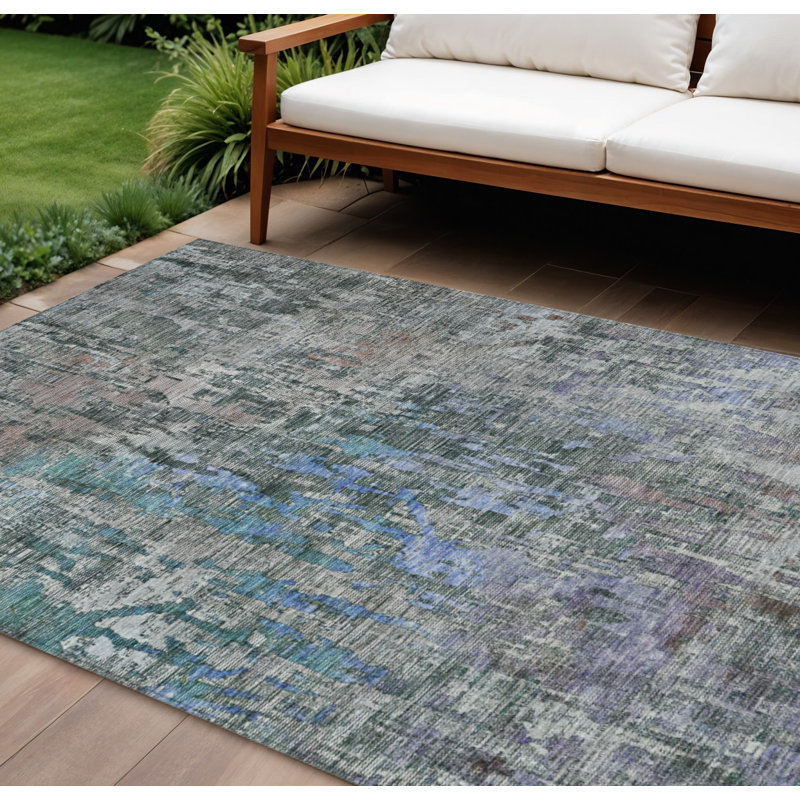Tapis extérieur lavable abstrait 10 pi x 14 pi vert fougère