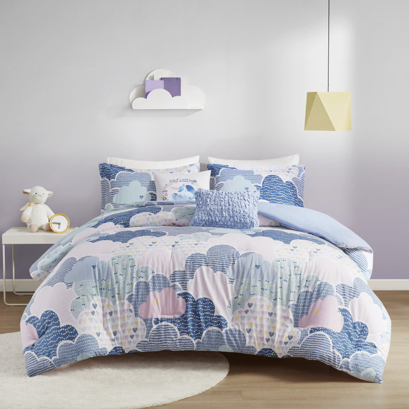 Ensemble d'édredon en coton Cloud, Édredon double / grand + 2 taies décoratives + 2, Bleu