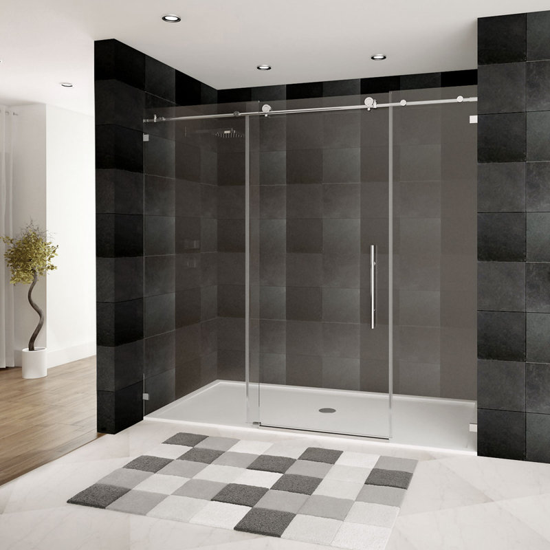 Ultra-C 72'' W x 76'' H Single Added Frameless Shower Door with Clear Glass, Chrome