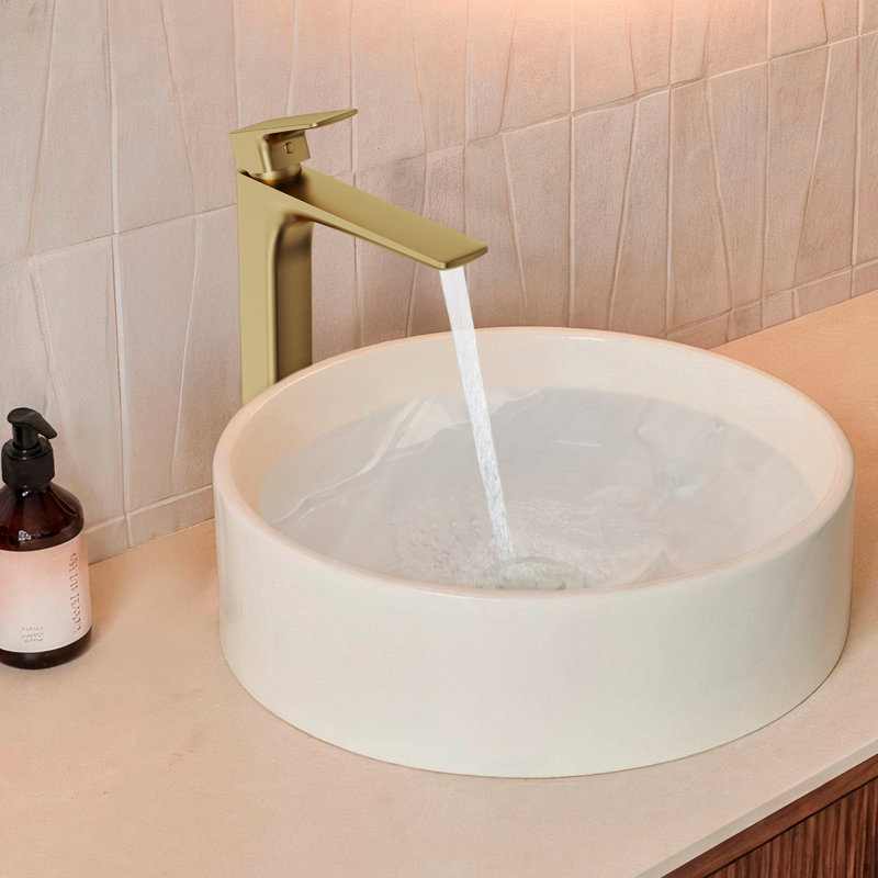 Single Hole Vessel Bathroom Faucet, Single Handle Vessel Bathroom Sink Faucet with Drain Assembly, Brushed Gold