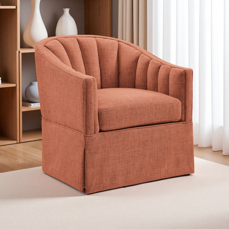 Solitude Skirted Swivel Accent Chair, Coral