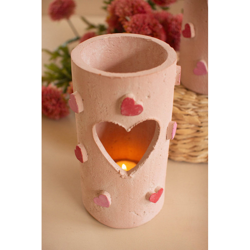  Heart Carved Clay Luminary Set of 4 Cozy Romantic Decor 8" H