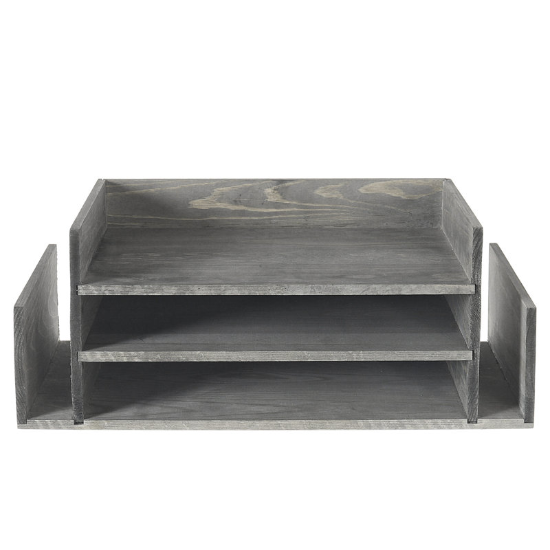 Solid Wood 3-Tier Document File Organiser, Grey