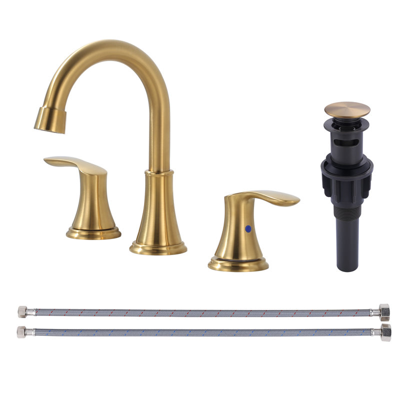 8 Inch Widespread Double Handle Bathroom Faucet With Pop Up Drain, Gold
