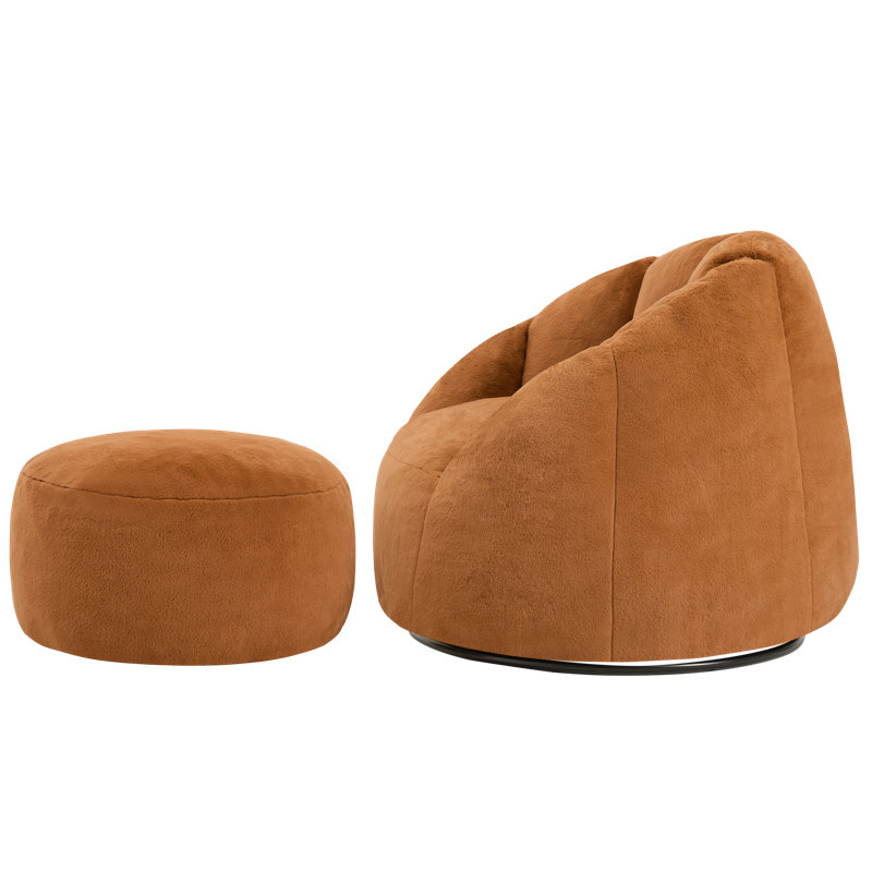 360° Rotating Shell Compression Lazy Sofa with Ottoman - Removable Breathable Plush Chaise Lounge for Living Room