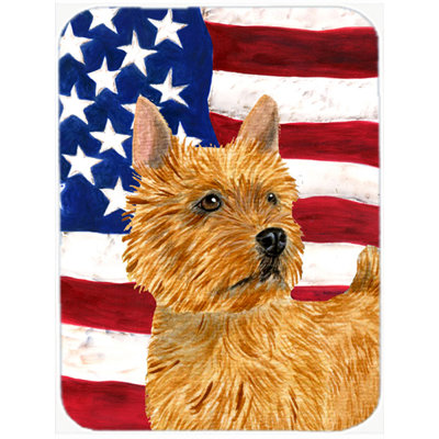 Drapeau américain avec planche à découper en verre Norwich terrier