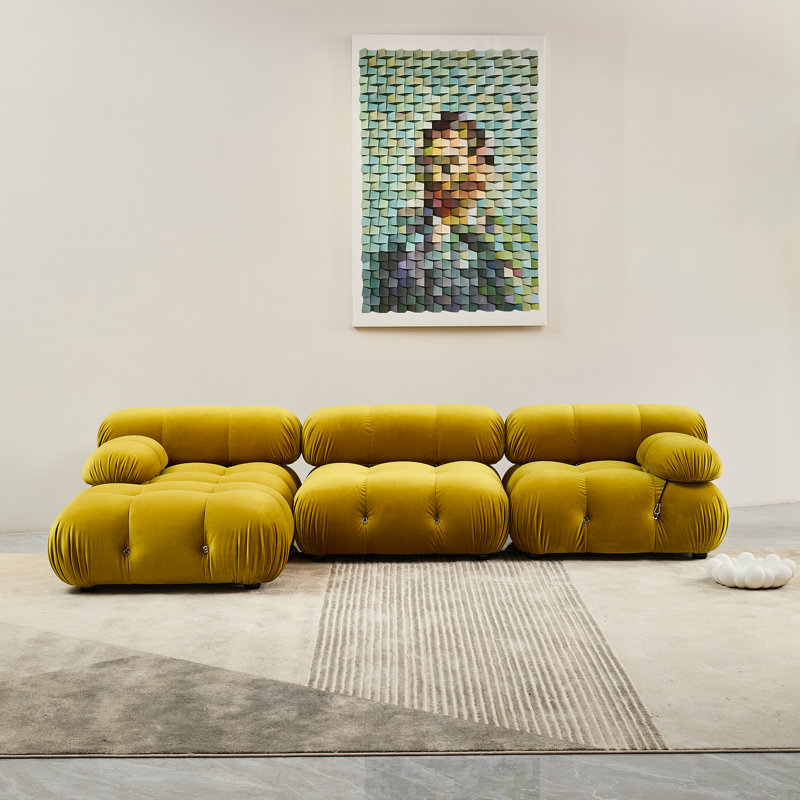 Canapé modulaire rembourré 4 pièces Daimion, Velours jaune moutarde