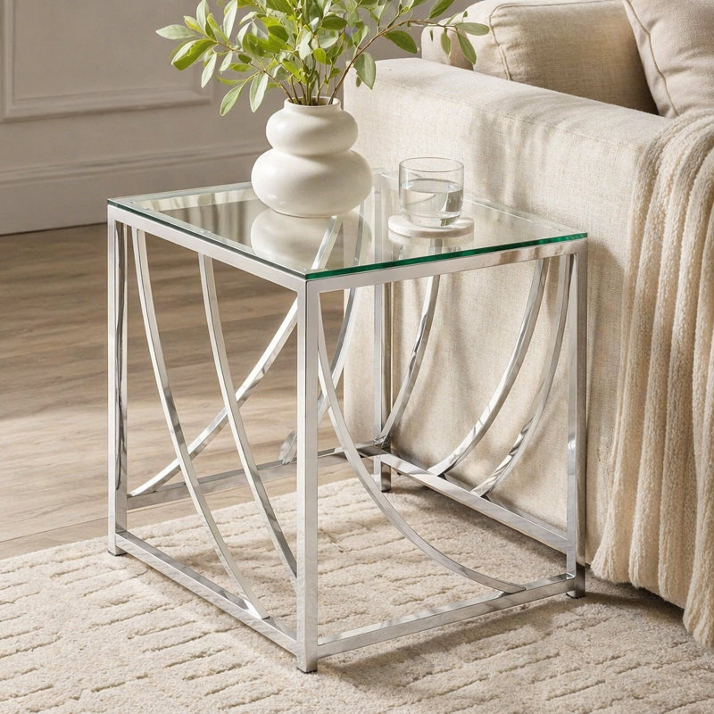 Brianne Chrome Square Glass Top End Table