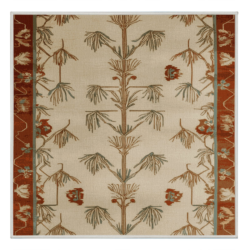Tapis beige Art Deco lavable à la machine, Carré 7 pi