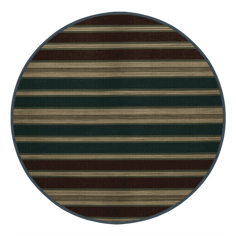 Tapis brun à rayures horizontales lavable à la machine, Rond 5 pi