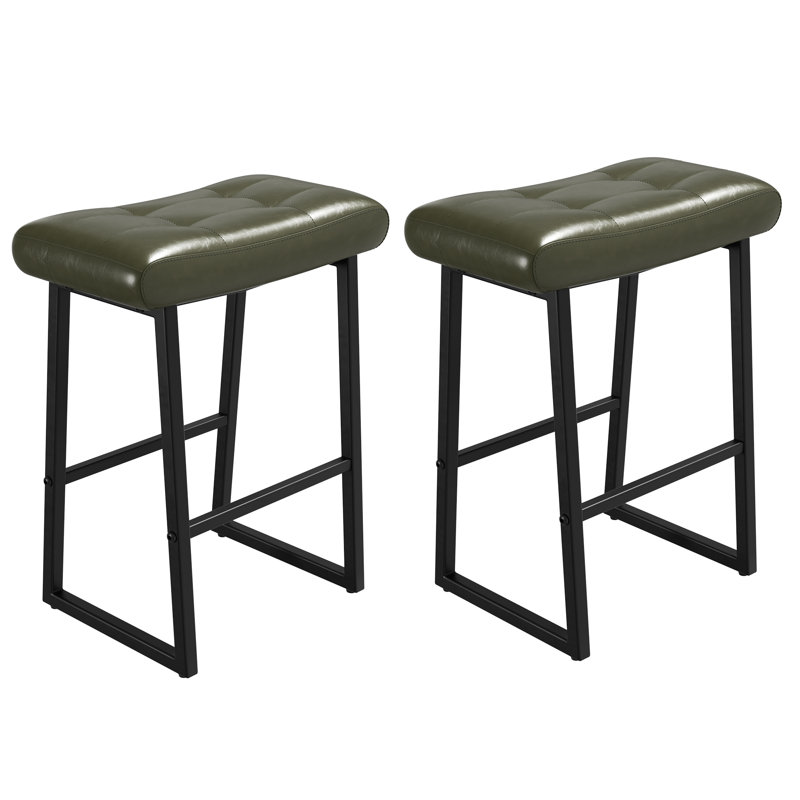 Upholstered Counter Stool with Metal Frame, Black, Dark Grey, 2