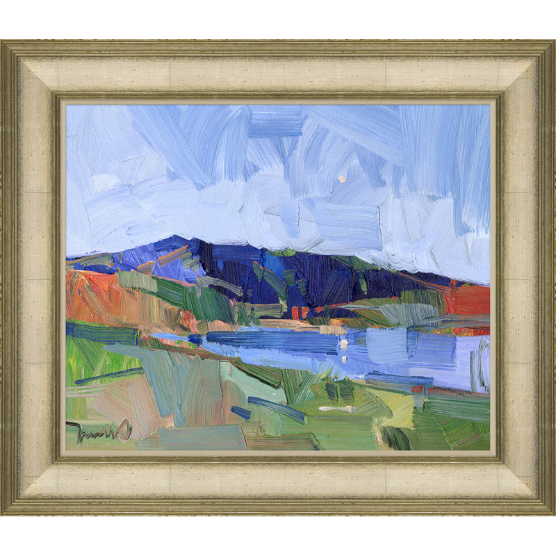 Lakeside Landscape Painting by Joseph Mota, Gold Framed Canvas, 24.25" H x 28.25" W