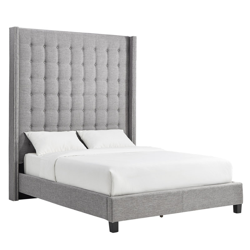Kaster Upholstered Linen Wingback Bed, Queen, Pewter Grey Linen