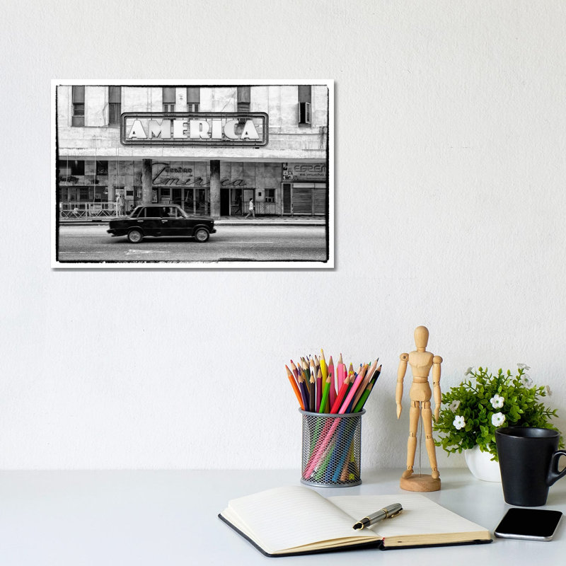 Teatro America in Havana in B&W 1 Piece Wrapped Canvas Wall Art, 20.32 cm H x 30.48 cm W