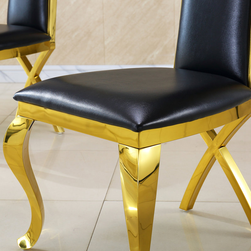 Solid Back Side Chair Dining Chair, Black, Gold