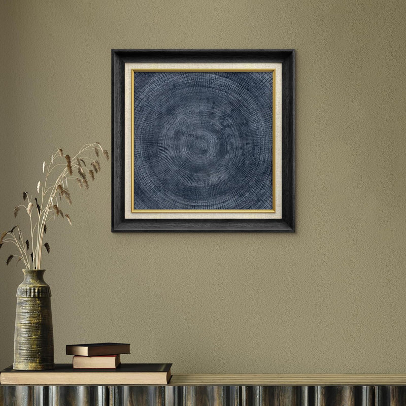 Formes abstraites à motif de cercle géométrique bleu marine encadrées sur papier, Cadre noir